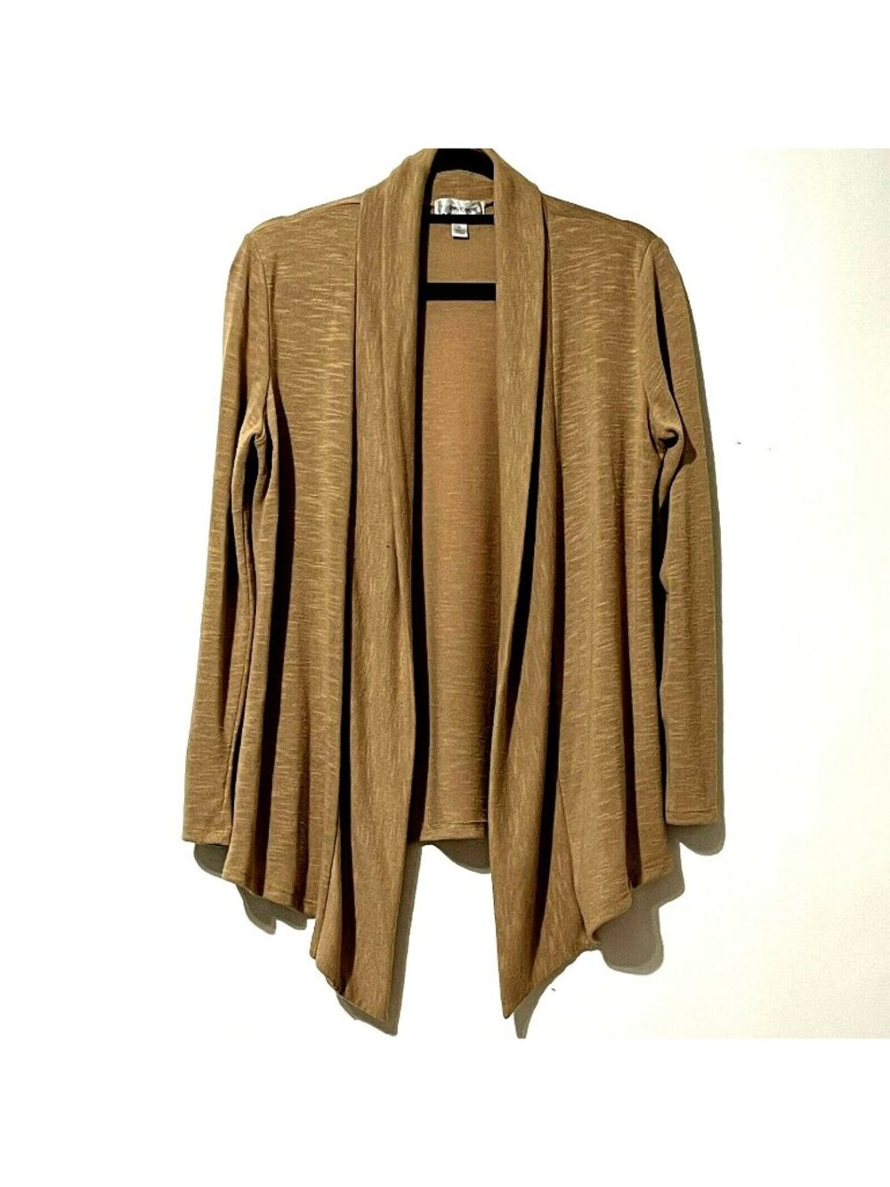 Dressbarn Womens Petite L Tan Open-Front Cardigan Long Sleeve Lightweight Draped